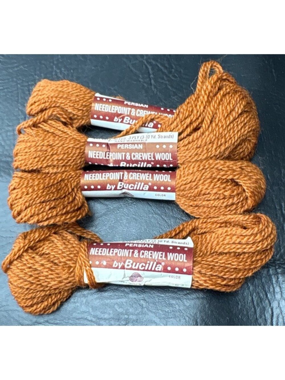 Bucilla Persian Needlepoint & Crewel Wool Yarn 4 Skeins Brown 10 Yards Each